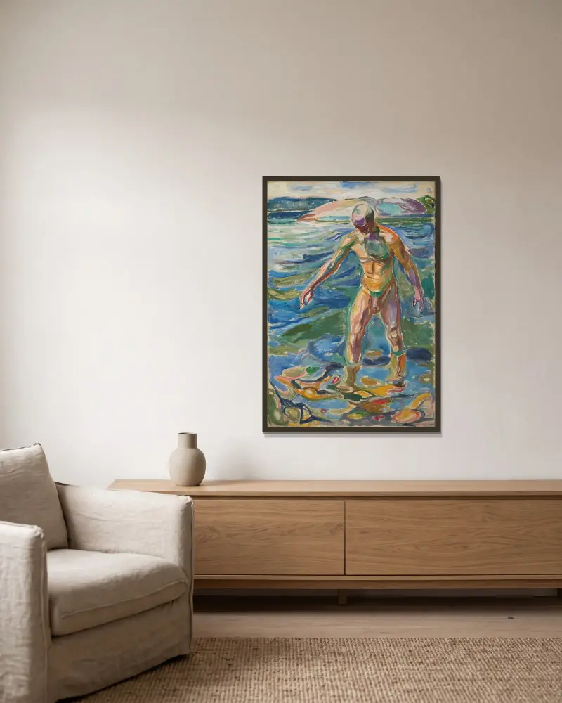 Bathing Man av Edvard Munch inramad på en vägg