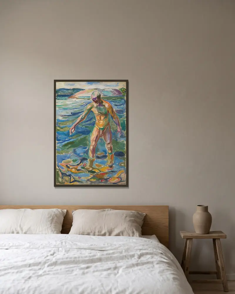 Bathing Man av Edvard Munch inramad på en vägg