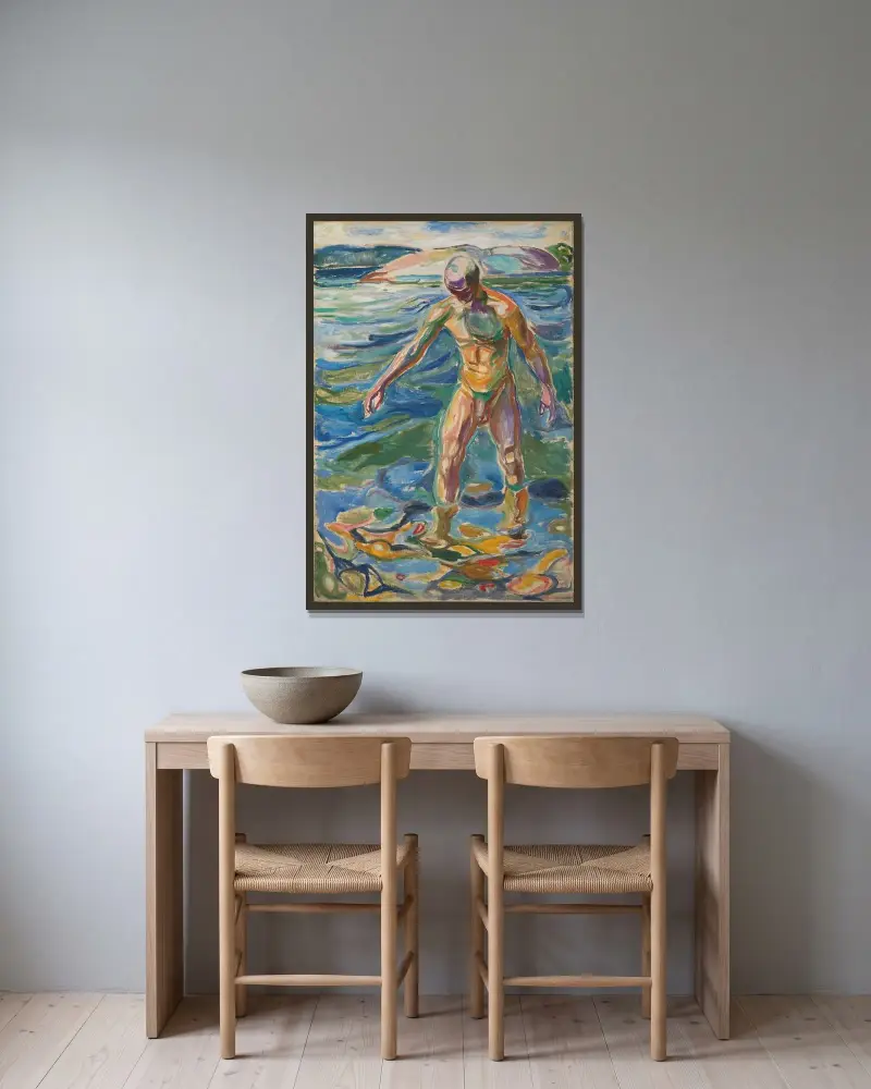 Bathing Man av Edvard Munch inramad på en vägg