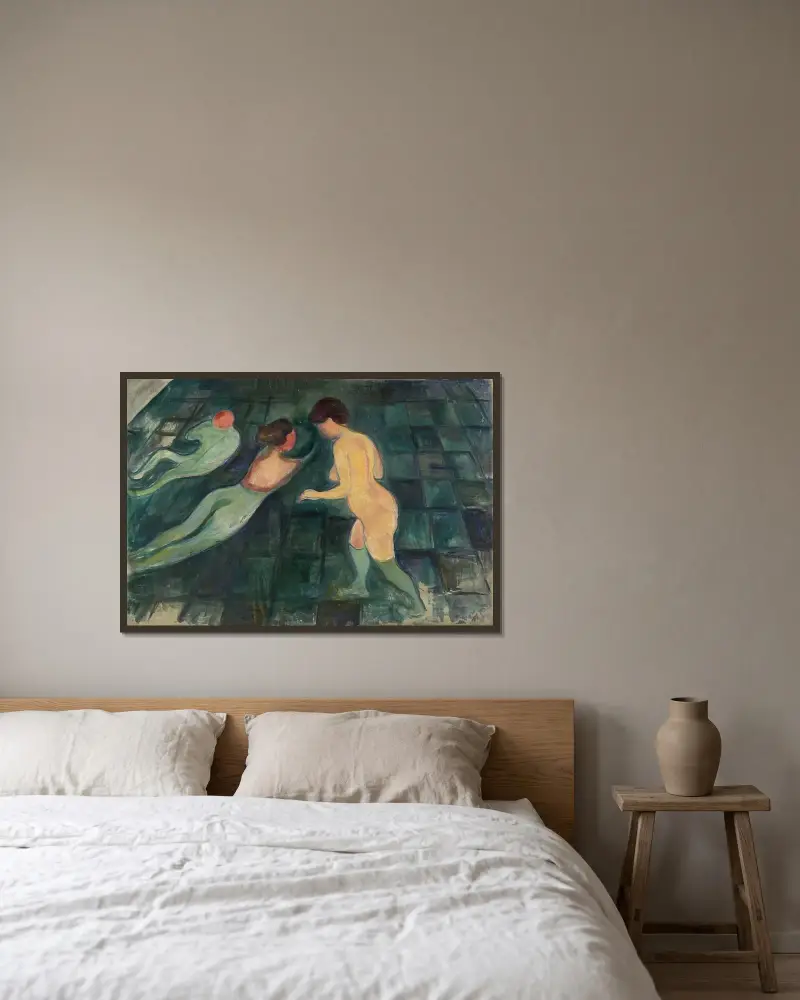 Koupající se ženy, 1896, Edvard Munch v rámu na stěně