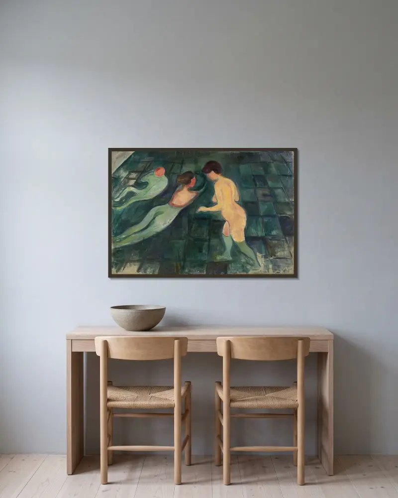 Koupající se ženy, 1896, Edvard Munch v rámu na stěně