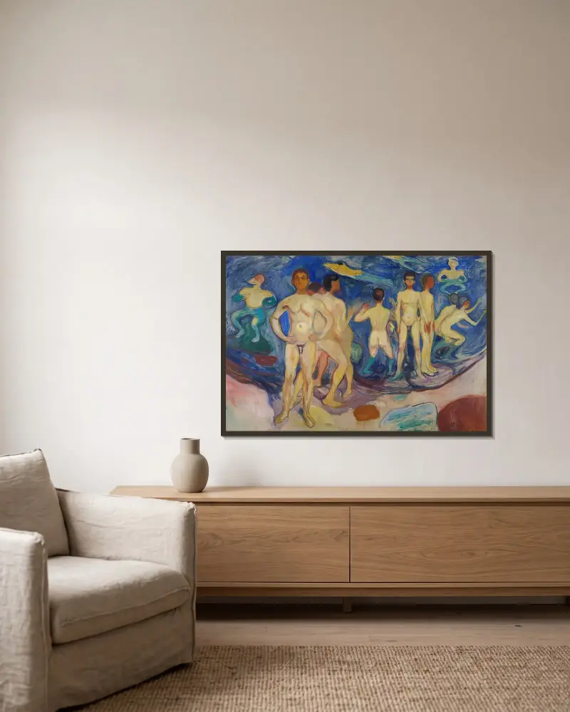 Bathing Young Men av Edvard Munch inramad på en vägg