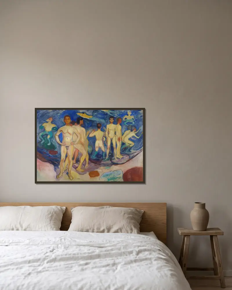 Bathing Young Men av Edvard Munch inramad på en vägg