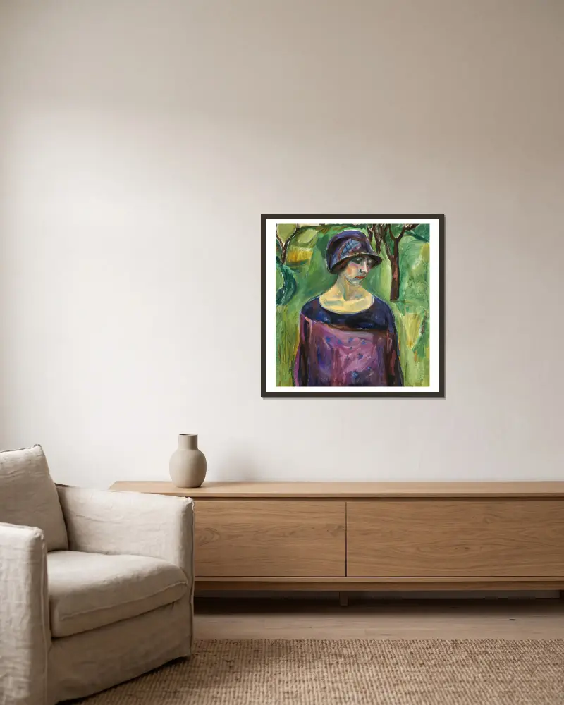 Birgit Prestøe in the Garden av Edvard Munch inramad på en vägg