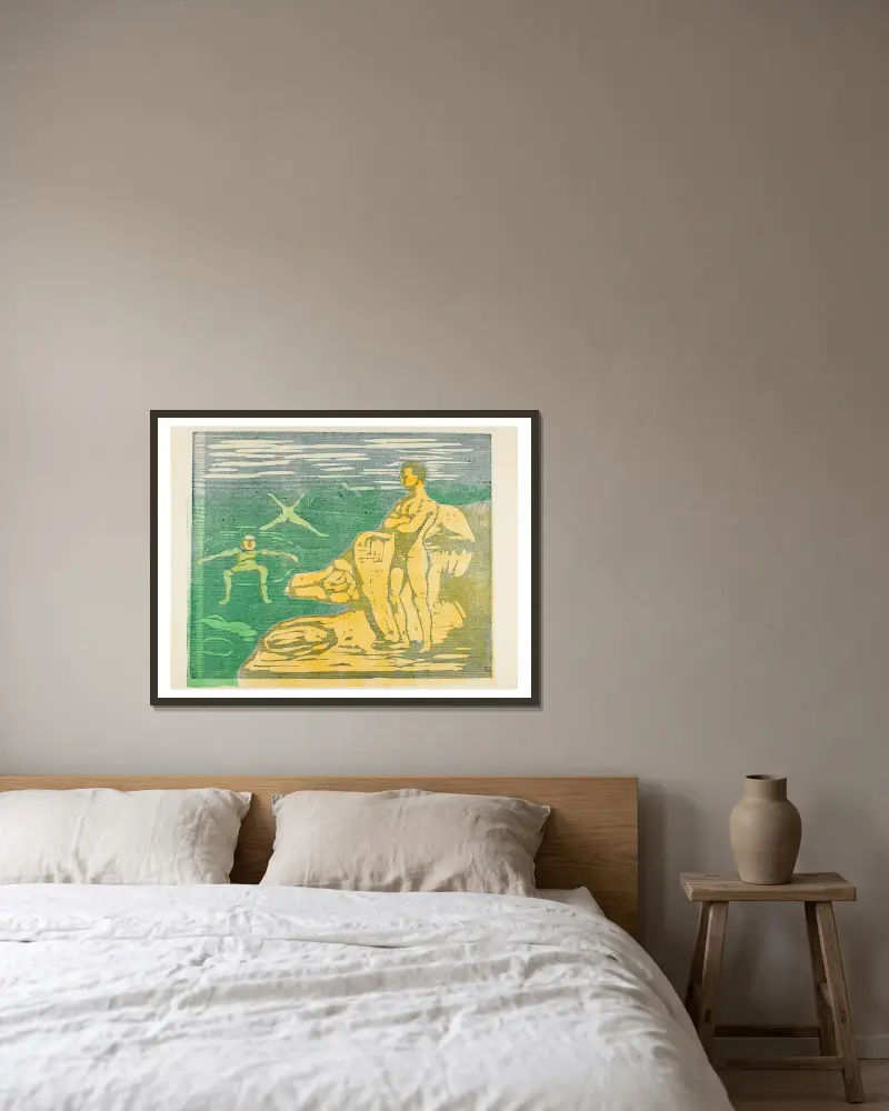 Badende Knaben, 1899 von Edvard Munch gerahmt an einer Wand