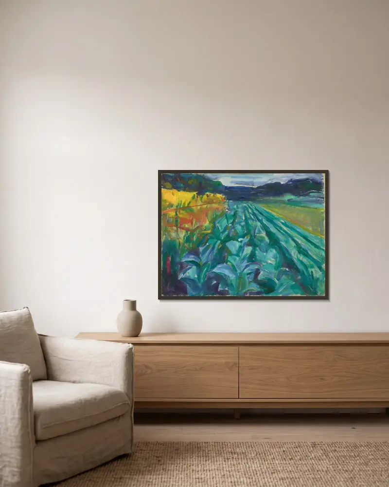 Kohlfeld von Edvard Munch gerahmt an einer Wand
