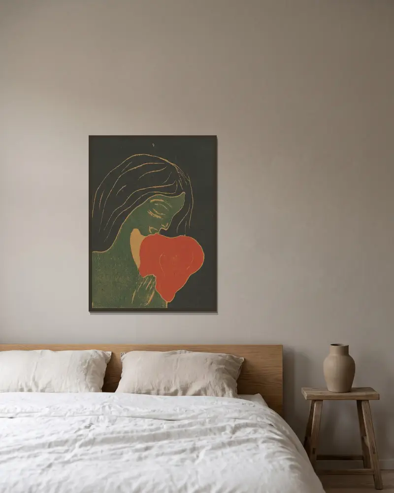Das Herz av Edvard Munch inramad på en vägg