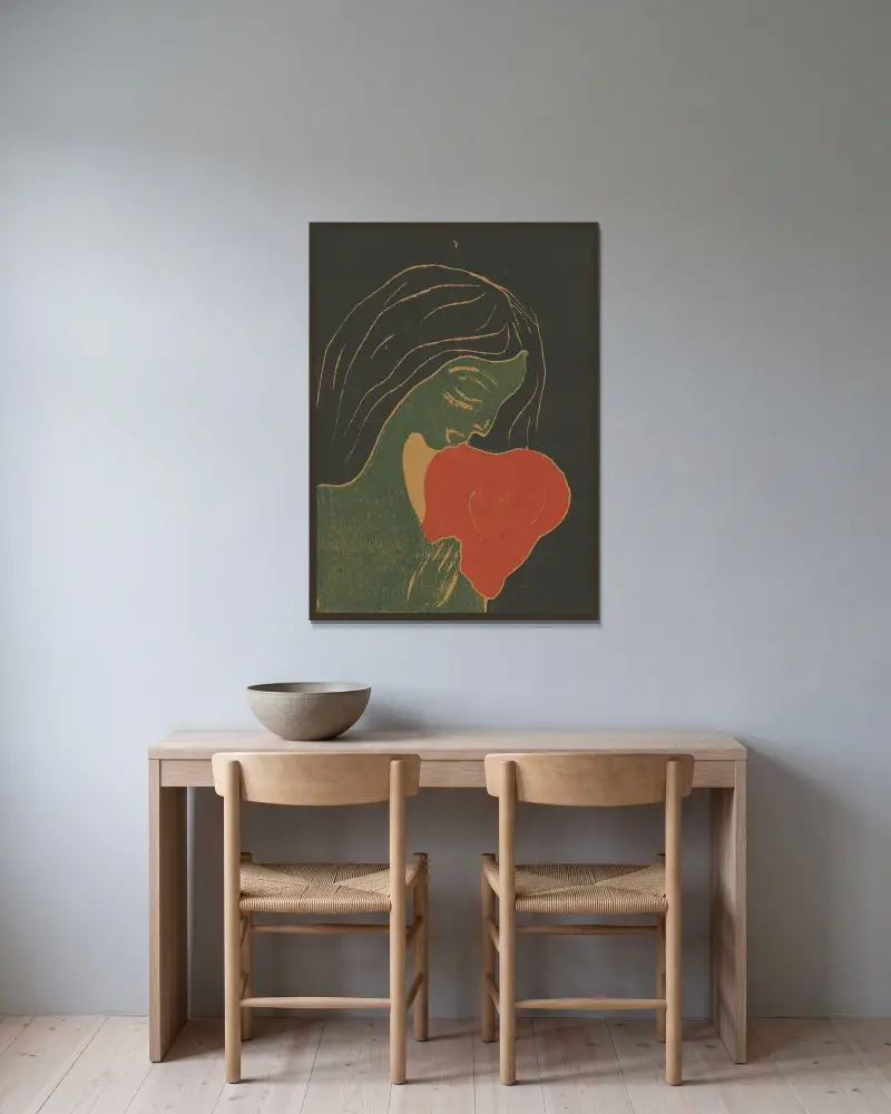 Das Herz av Edvard Munch inramad på en vägg