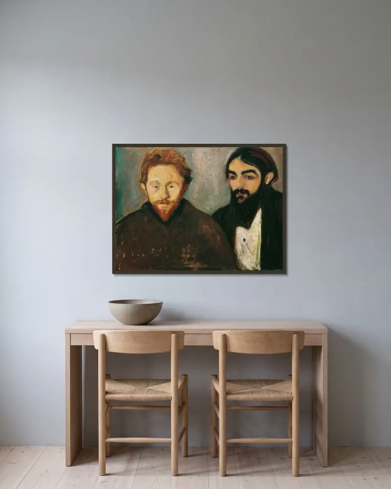Målaren Paul Herrmann och läkaren Paul Contard av Edvard Munch inramad på en vägg