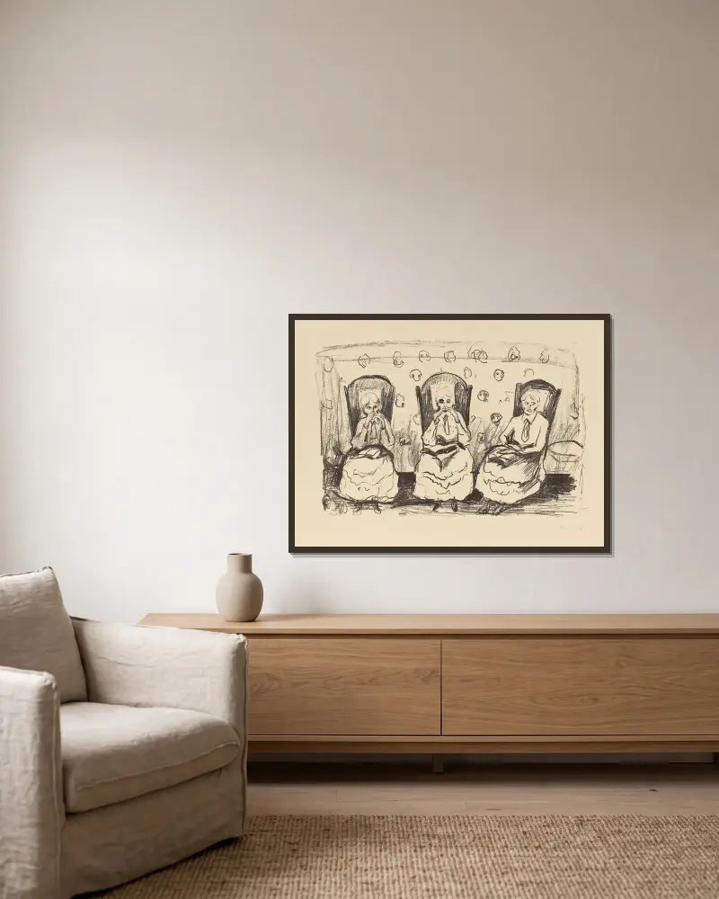 Drei alte Damen von Edvard Munch gerahmt an einer Wand
