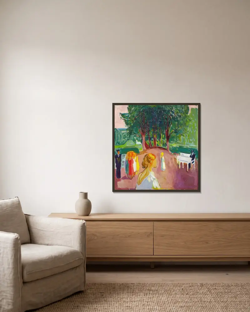 Flirten im Park von Edvard Munch gerahmt an einer Wand