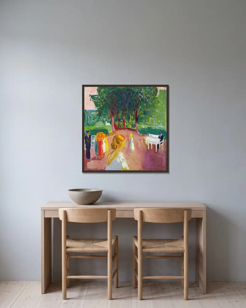 Flirten im Park von Edvard Munch gerahmt an einer Wand