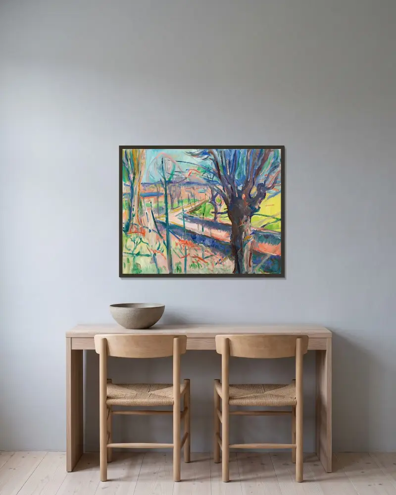 Frühlingstag auf Jeløya (Vårdag på Jeløya) av Edvard Munch inramad på en vägg