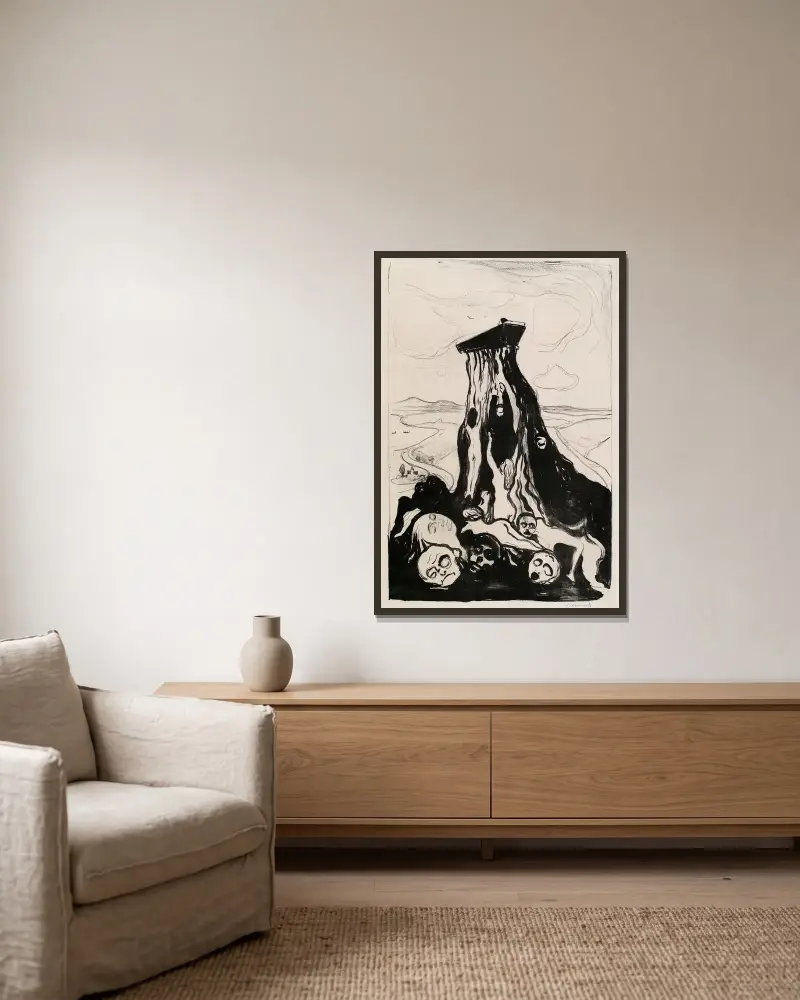 Trauermarsch von Edvard Munch gerahmt an einer Wand