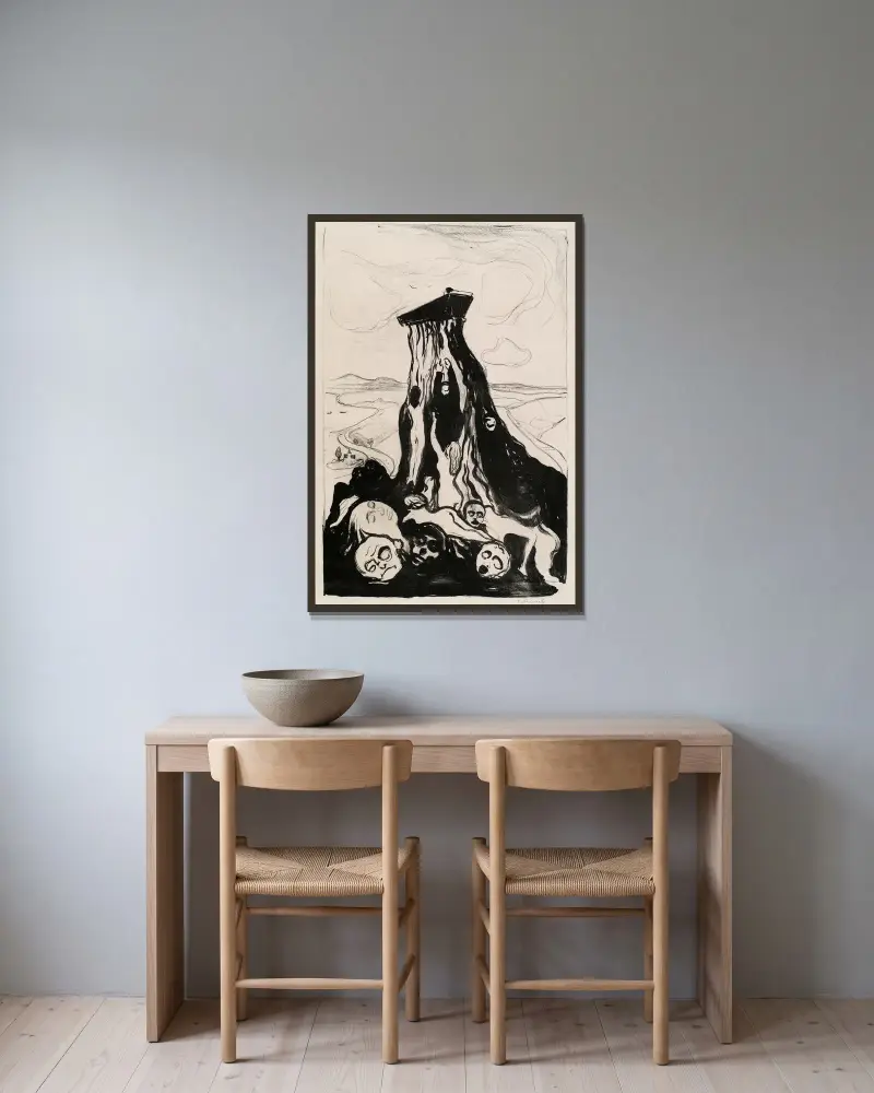 Trauermarsch von Edvard Munch gerahmt an einer Wand