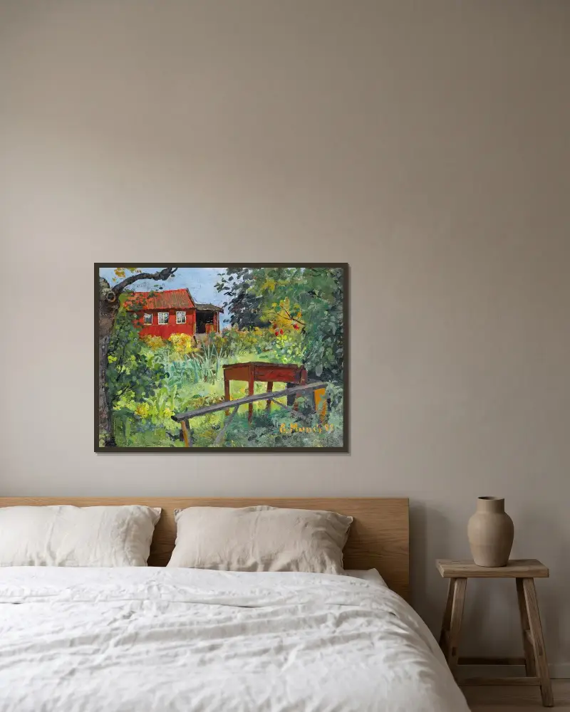 Ogród z czerwonym domem, Edvard Munch w ramie na ścianie