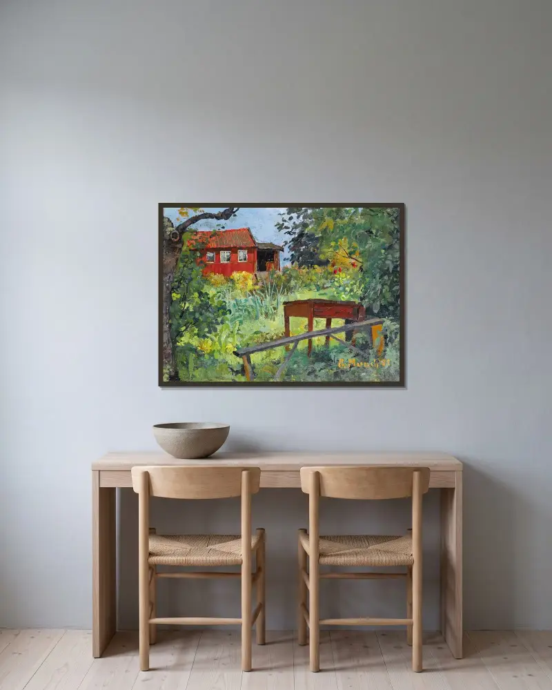 Ogród z czerwonym domem, Edvard Munch w ramie na ścianie