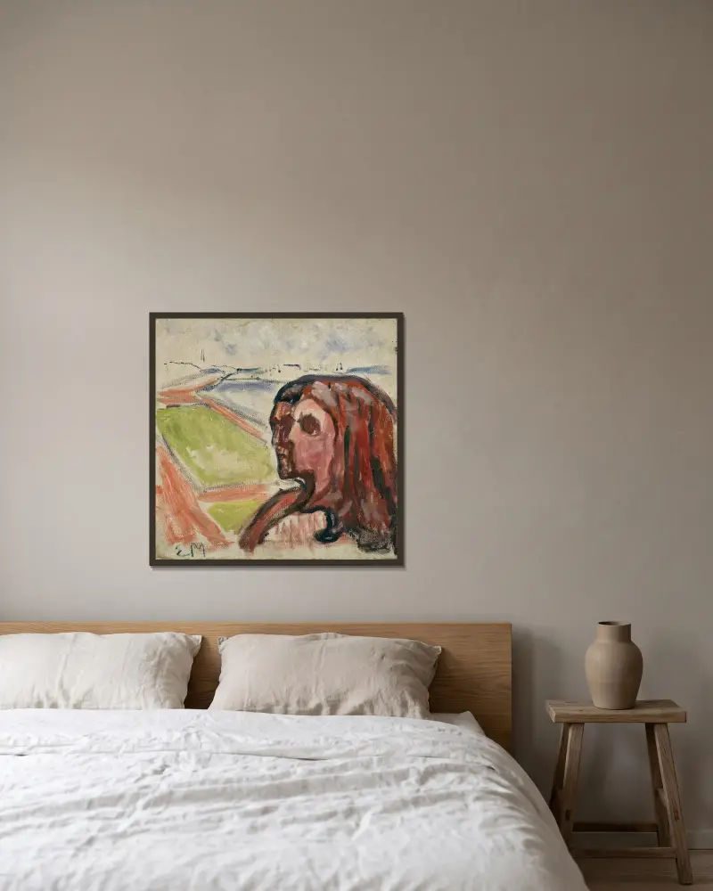 Head by Head in Landscape av Edvard Munch inramad på en vägg