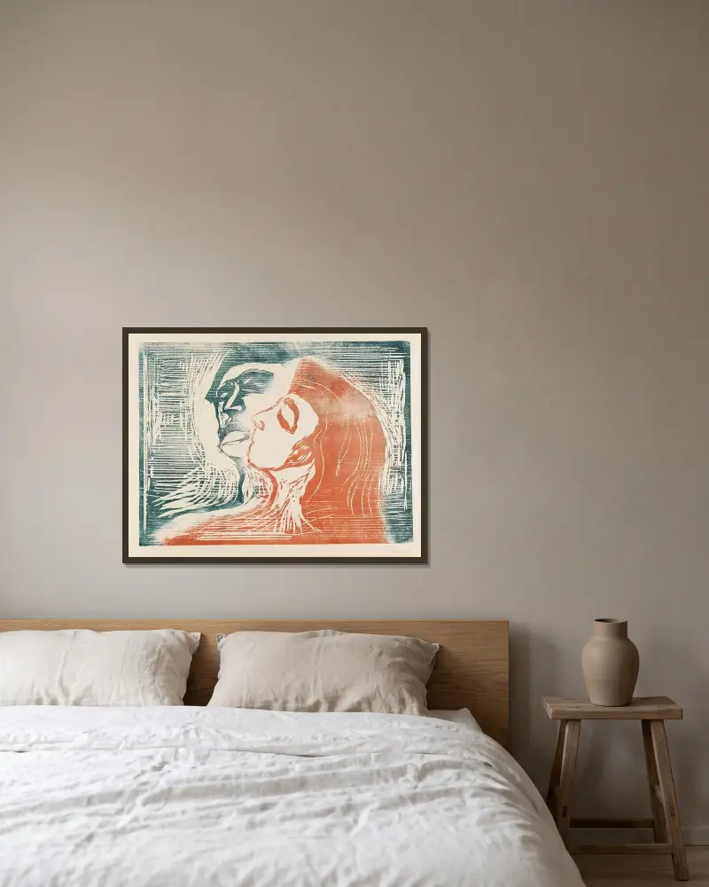 Head by head (man and woman kissing) av Edvard Munch inramad på en vägg