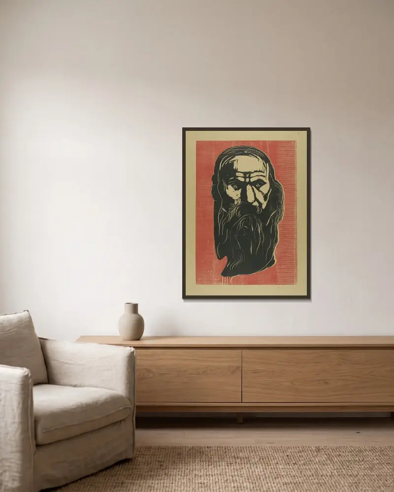 Kopf eines alten Mannes mit Bart von Edvard Munch gerahmt an einer Wand