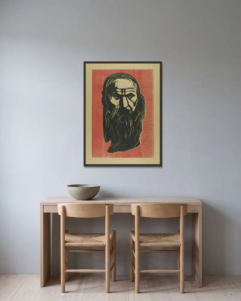 Kopf eines alten Mannes mit Bart von Edvard Munch gerahmt an einer Wand