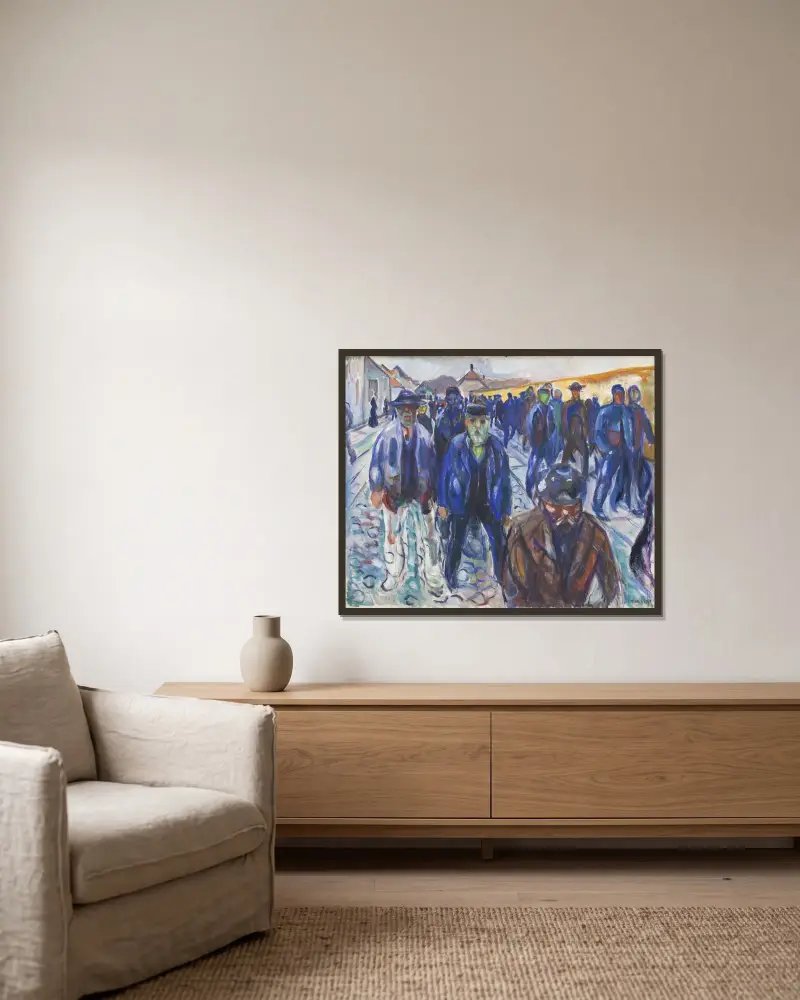 Navrátivší se dělníci, Edvard Munch v rámu na stěně