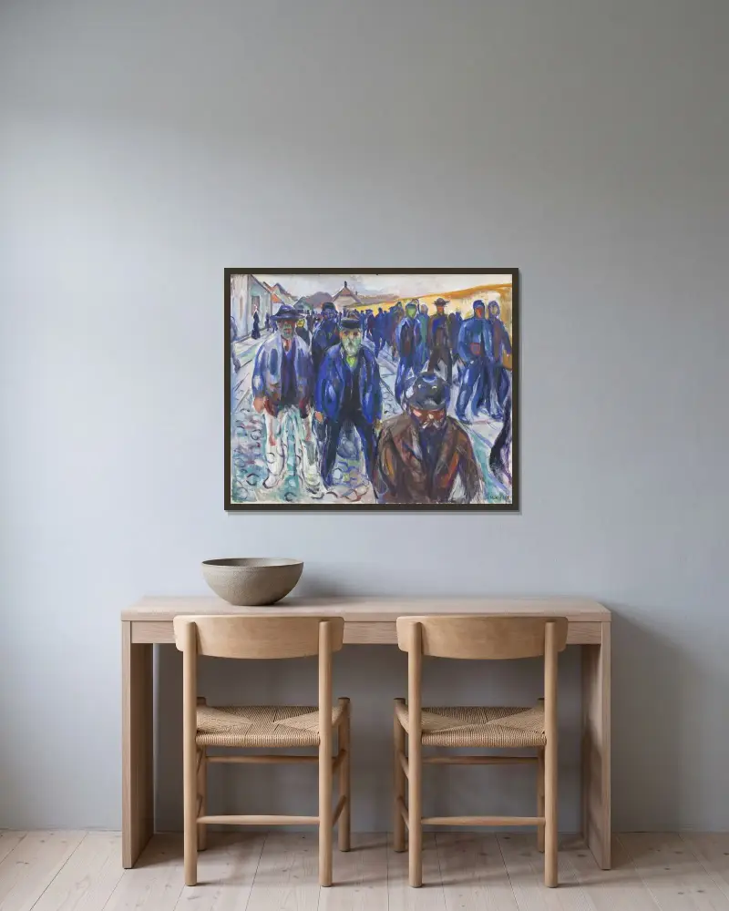 Navrátivší se dělníci, Edvard Munch v rámu na stěně