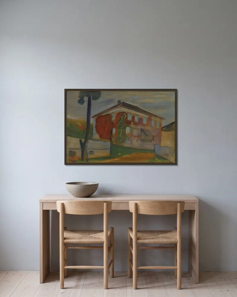 Dům s červeným divokým vínem, Edvard Munch v rámu na stěně