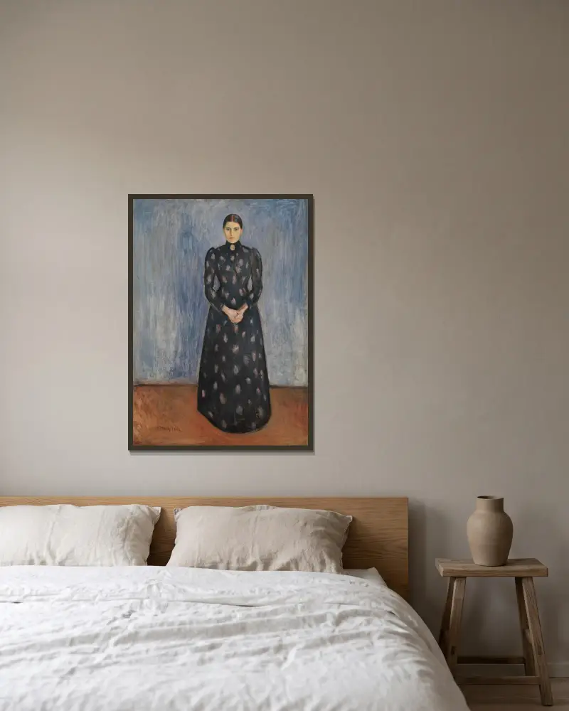 Inger v černé a fialové, Edvard Munch v rámu na stěně