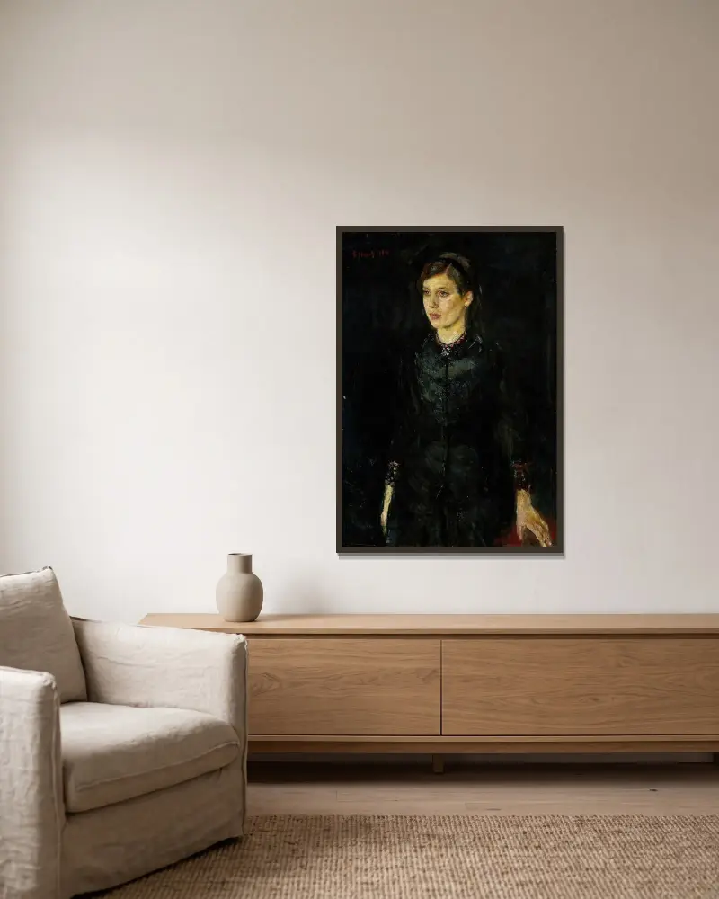 Inger in Schwarz von Edvard Munch gerahmt an einer Wand