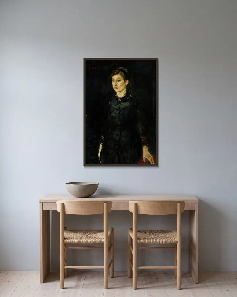 Inger in Schwarz von Edvard Munch gerahmt an einer Wand