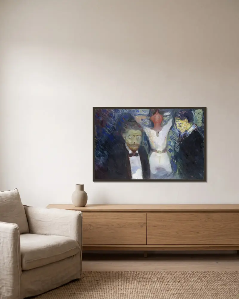 Jealousy av Edvard Munch inramad på en vägg