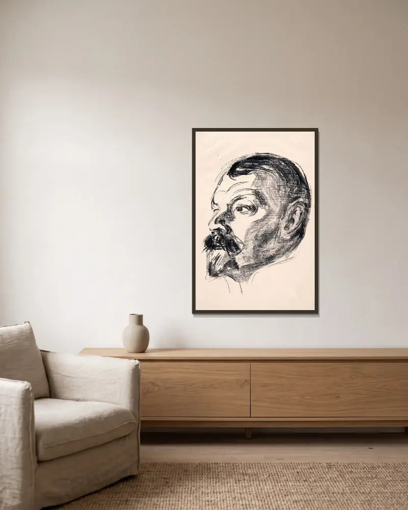 Jens Thiis av Edvard Munch inramad på en vägg