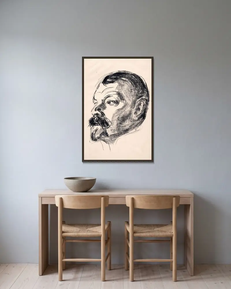 Jens Thiis av Edvard Munch inramad på en vägg