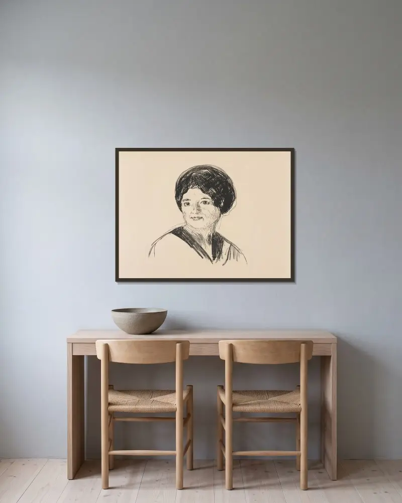 Junge Frau (Ung kvinne) av Edvard Munch inramad på en vägg