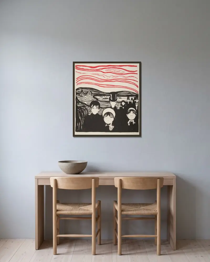 Le Soir – Angst von Edvard Munch gerahmt an einer Wand