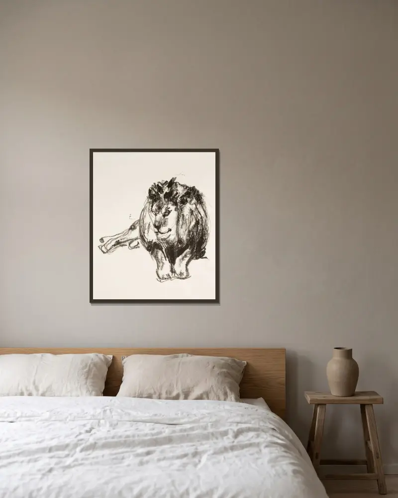 Lion Lying Down av Edvard Munch inramad på en vägg