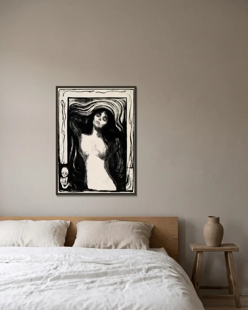 Madonna – nr 1 av Edvard Munch inramad på en vägg