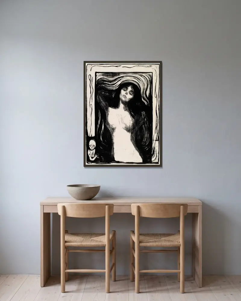 Madonna – nr 1 av Edvard Munch inramad på en vägg