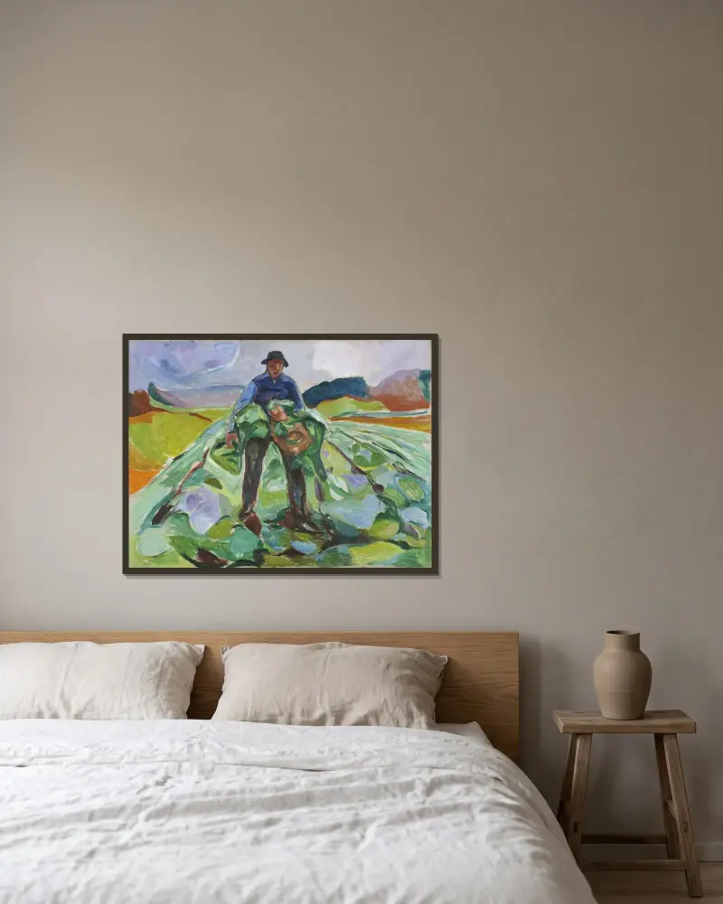 Man in the Cabbage Field av Edvard Munch inramad på en vägg