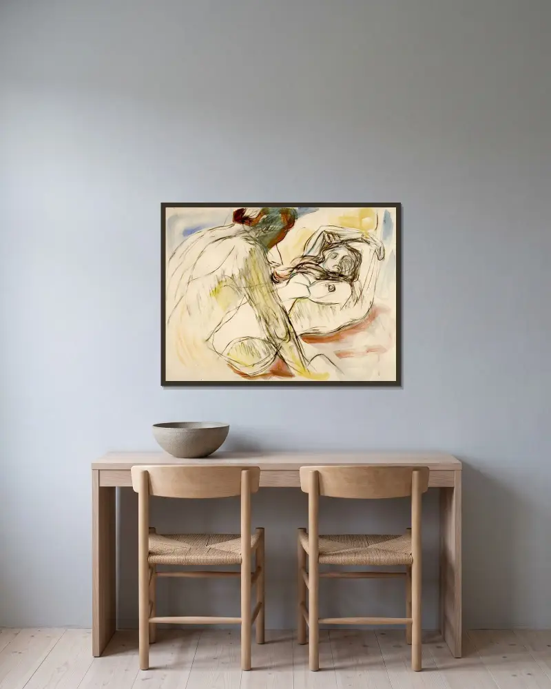 Mann og kvinne av Edvard Munch inramad på en vägg