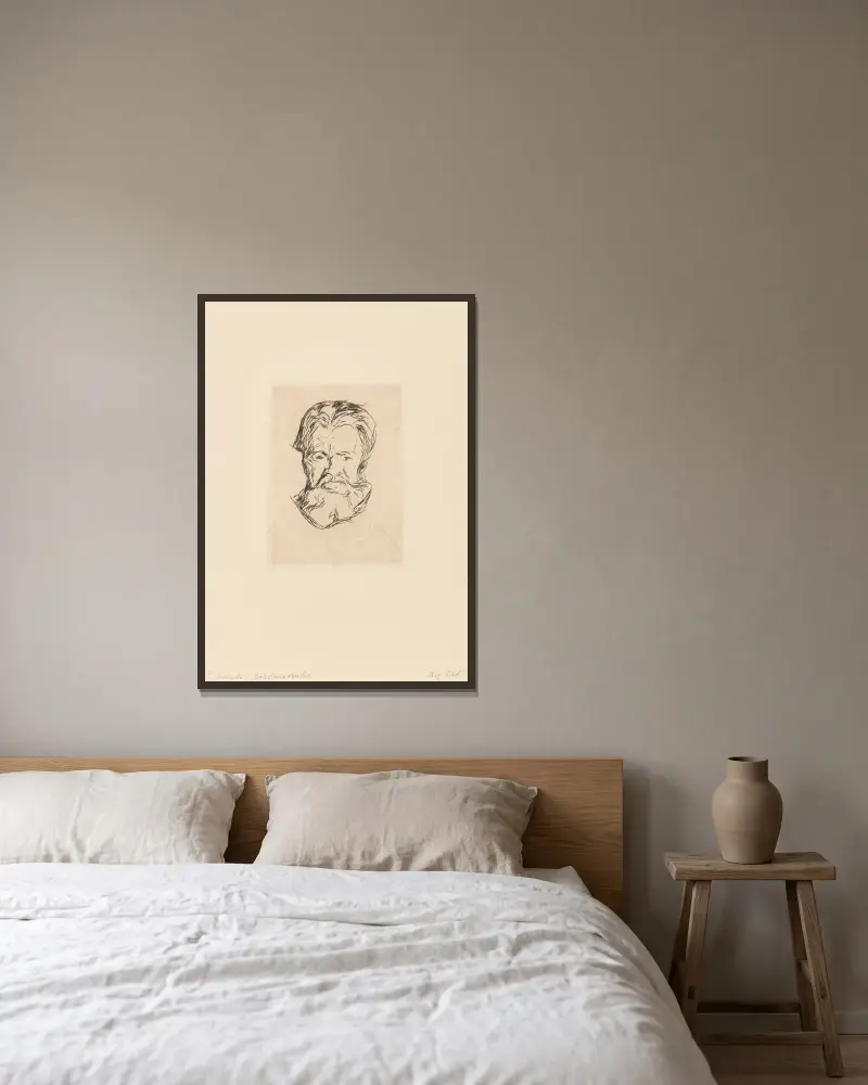 Männerkopf av Edvard Munch inramad på en vägg