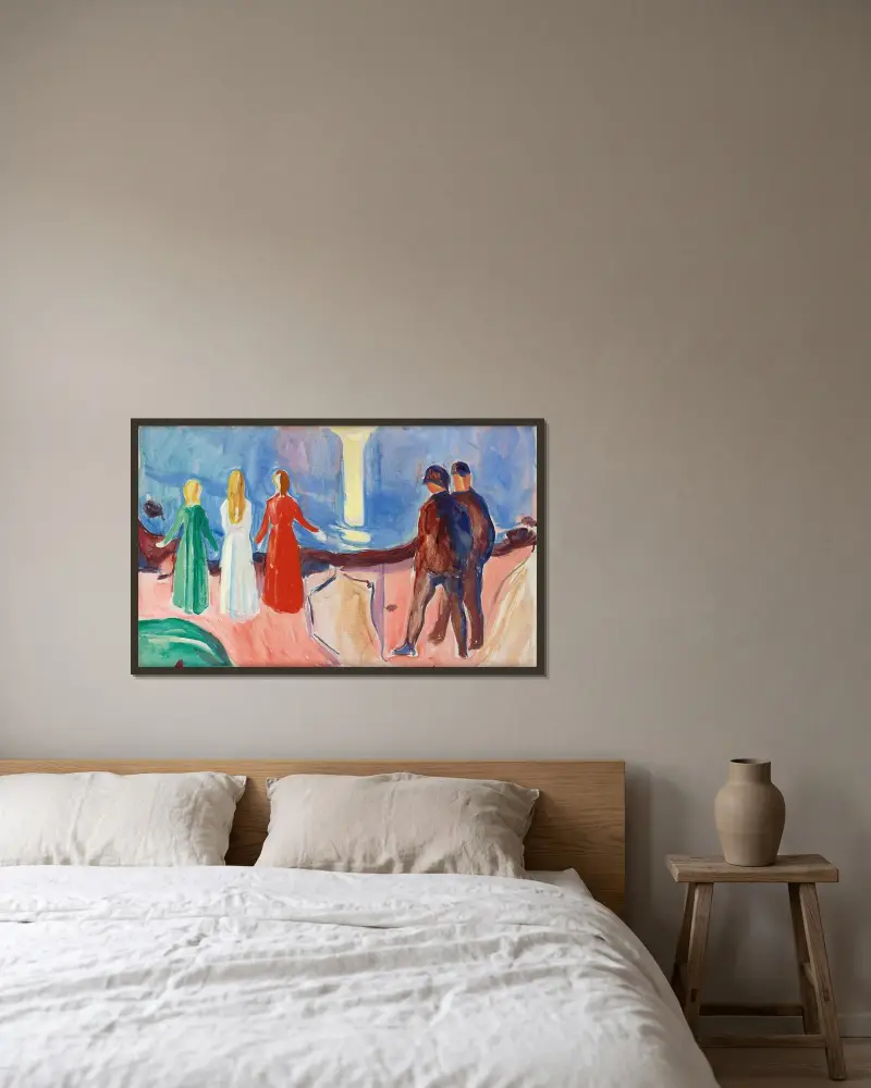 Begegnung am Strand von Edvard Munch gerahmt an einer Wand