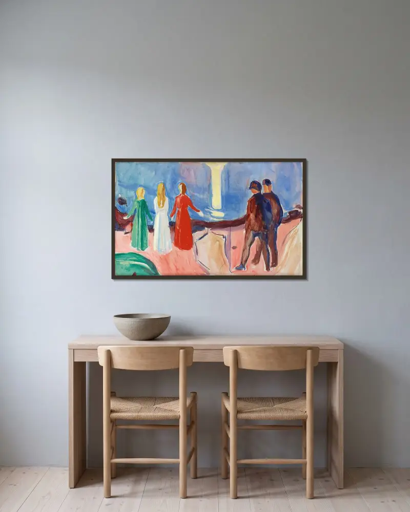 Begegnung am Strand von Edvard Munch gerahmt an einer Wand