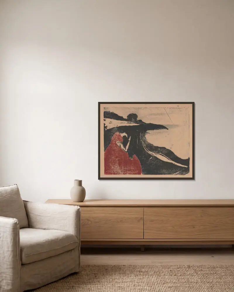Melancholie II von Edvard Munch gerahmt an einer Wand