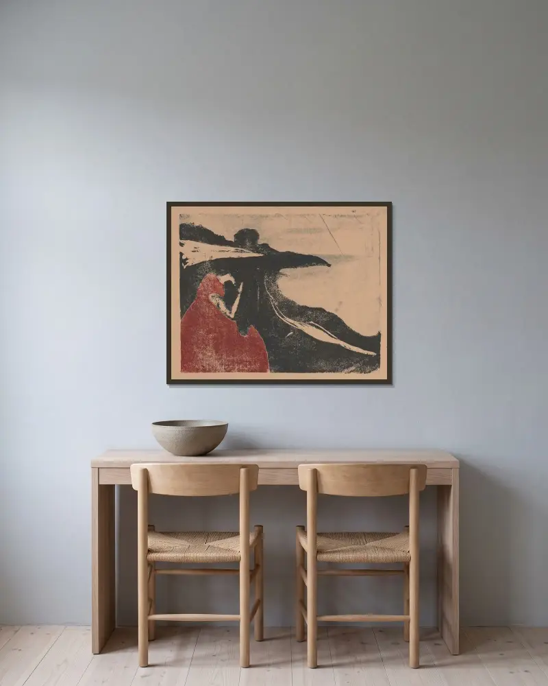 Melancholie II von Edvard Munch gerahmt an einer Wand