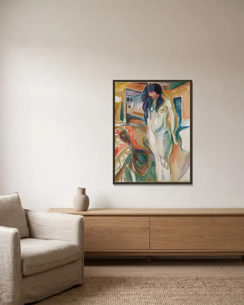 Model by the Wicker Chair av Edvard Munch inramad på en vägg