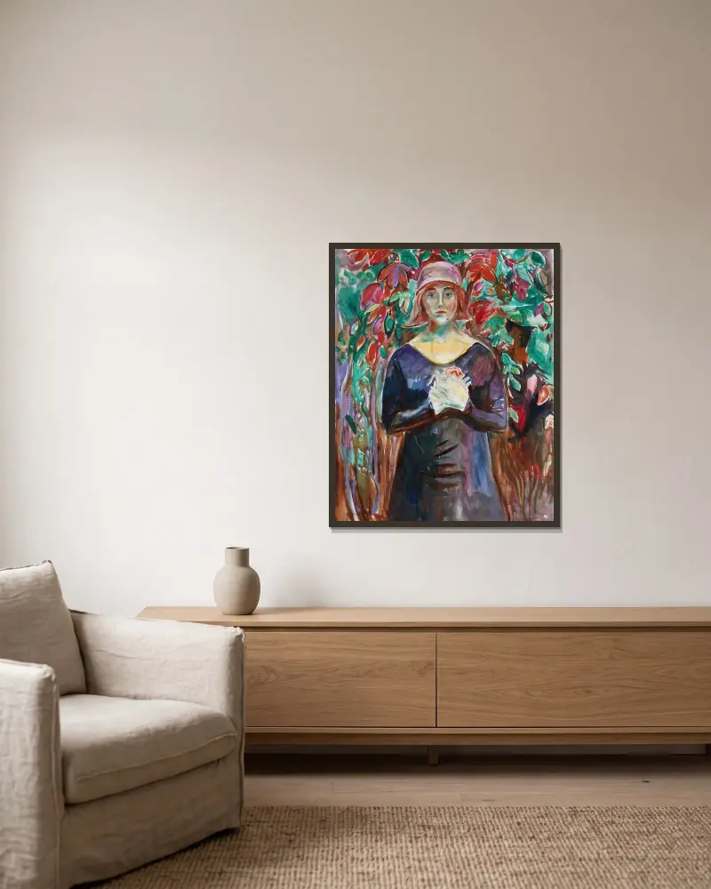 Modell im Garten von Edvard Munch gerahmt an einer Wand