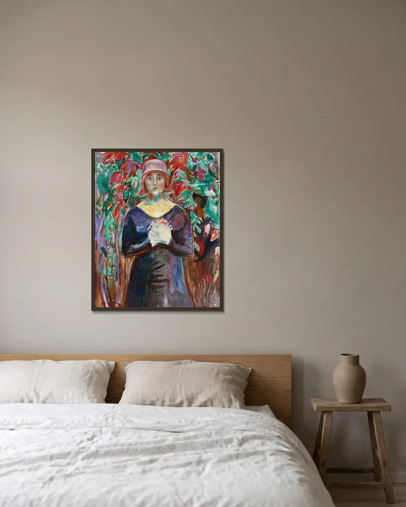 Modell im Garten von Edvard Munch gerahmt an einer Wand