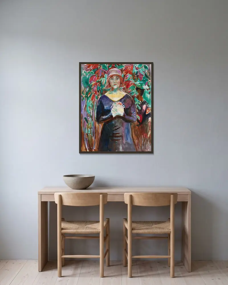 Modell im Garten von Edvard Munch gerahmt an einer Wand